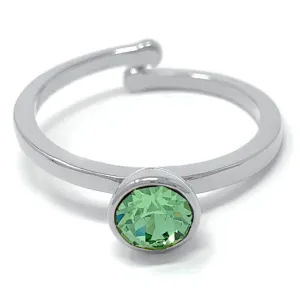Harley Adjustable Ring with Green Peridot Round Crystals from Swarovski Silver Toned Rhodium Plated