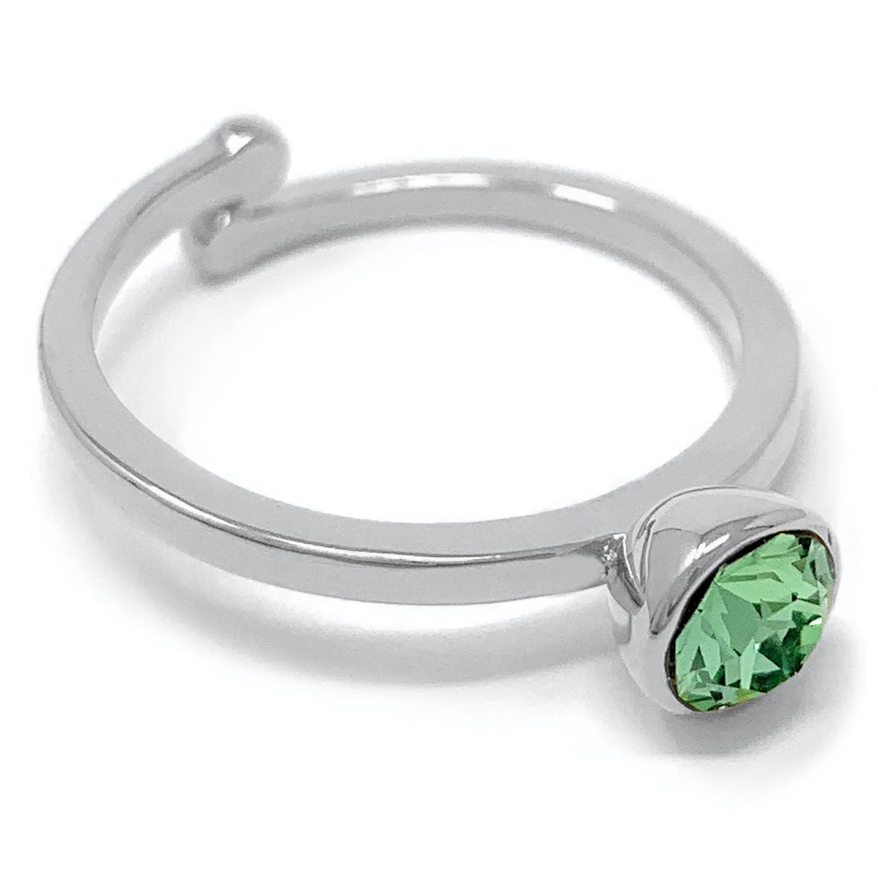 Harley Adjustable Ring with Green Peridot Round Crystals from Swarovski Silver Toned Rhodium Plated