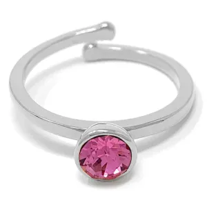 Harley Adjustable Ring with Pink Rose Round Crystals from Swarovski Silver Toned Rhodium Plated