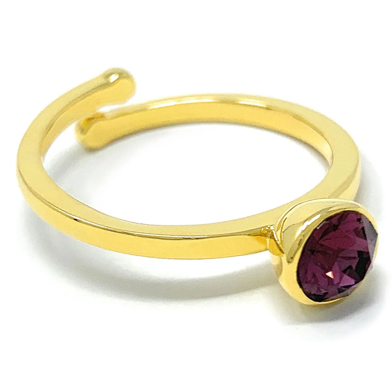 Harley Adjustable Ring with Purple Amethyst Round Crystals from Swarovski Gold Plated