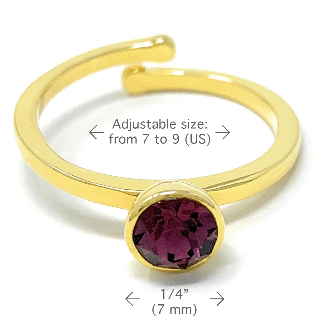 Harley Adjustable Ring with Purple Amethyst Round Crystals from Swarovski Gold Plated