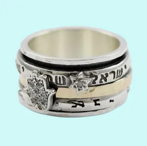 Hebrew Spinner Ring Charms Engraved with Quotes Silver & Gold