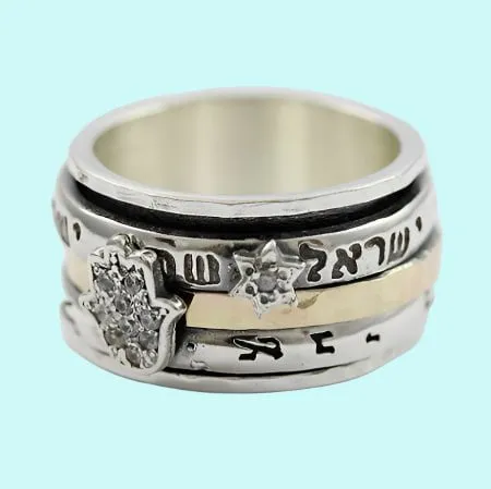 Hebrew Spinner Ring Charms Engraved with Quotes Silver & Gold