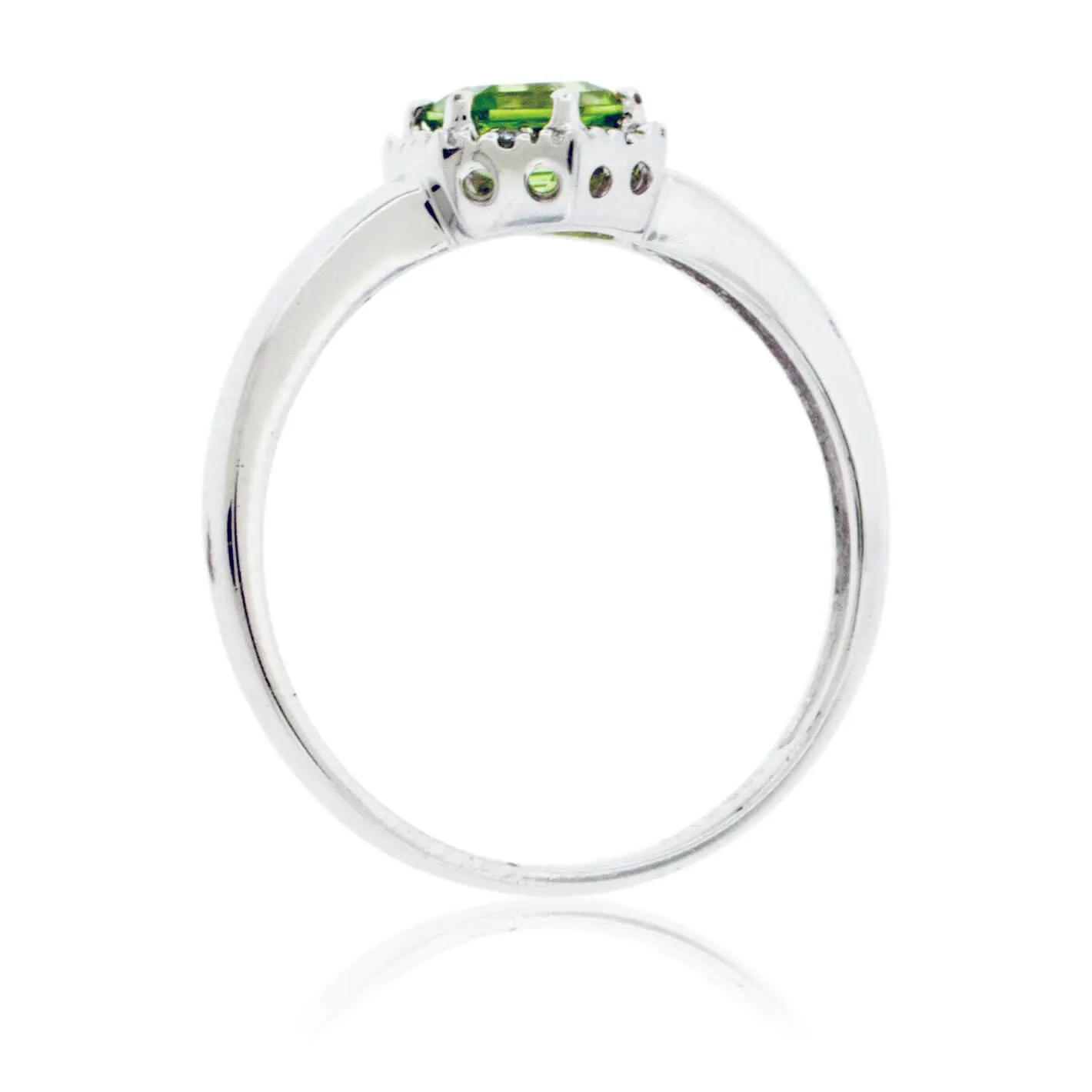 Hexagon Shaped Peridot and Diamond Halo Ring