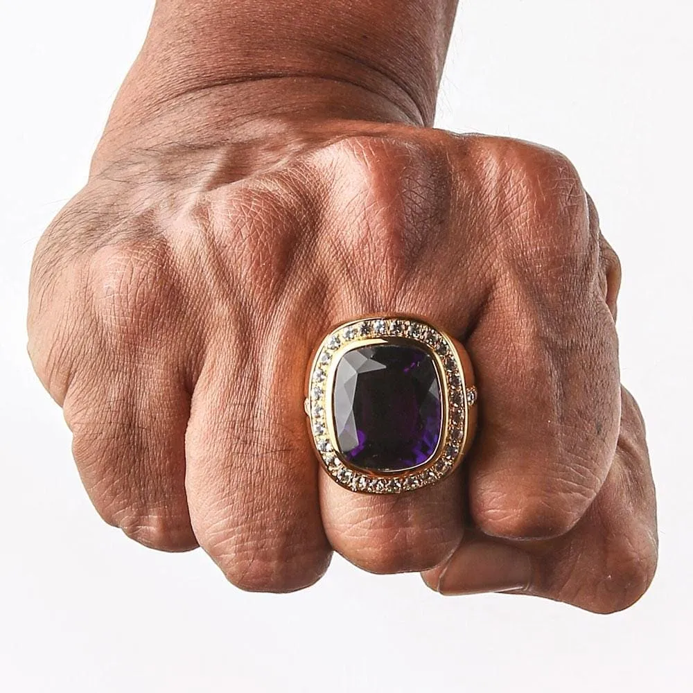 Huge Amethyst Yellow Gold Men's Ring