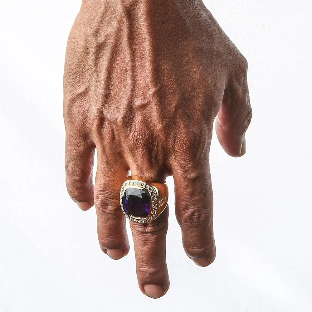 Huge Amethyst Yellow Gold Men's Ring