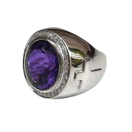 Huge Natural Amethyst Sterling Silver Bishop Ring