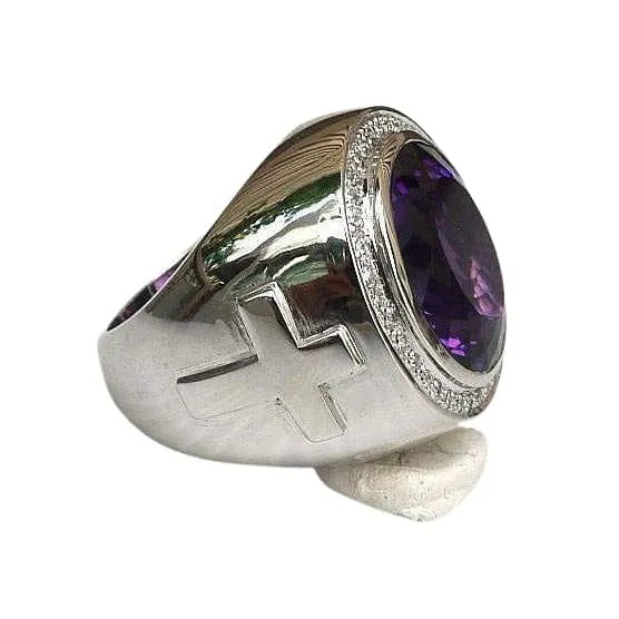 Huge Natural Amethyst Sterling Silver Bishop Ring