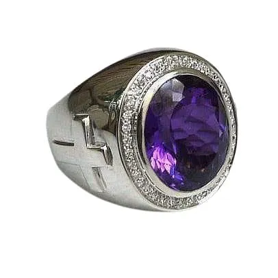 Huge Natural Amethyst Sterling Silver Bishop Ring