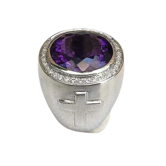 Huge Natural Amethyst Sterling Silver Bishop Ring