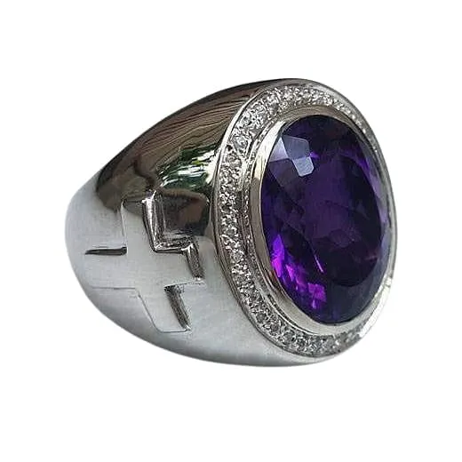 Huge Natural Amethyst Sterling Silver Bishop Ring