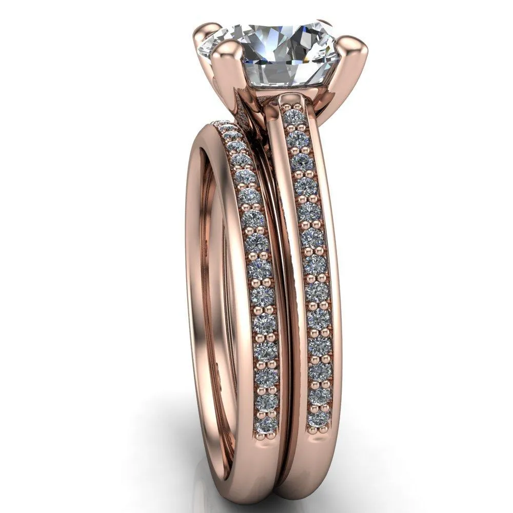 Kaylee Round Center Stone 4 Prong Micro Side Diamonds Comfort Fit Engagement Ring