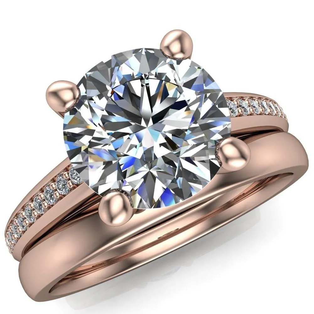 Kaylee Round Center Stone 4 Prong Micro Side Diamonds Comfort Fit Engagement Ring
