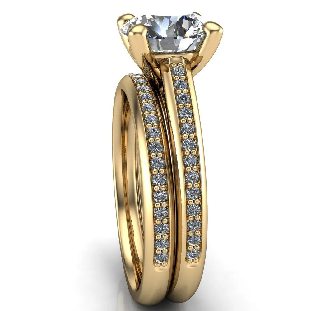 Kaylee Round Center Stone 4 Prong Micro Side Diamonds Comfort Fit Engagement Ring