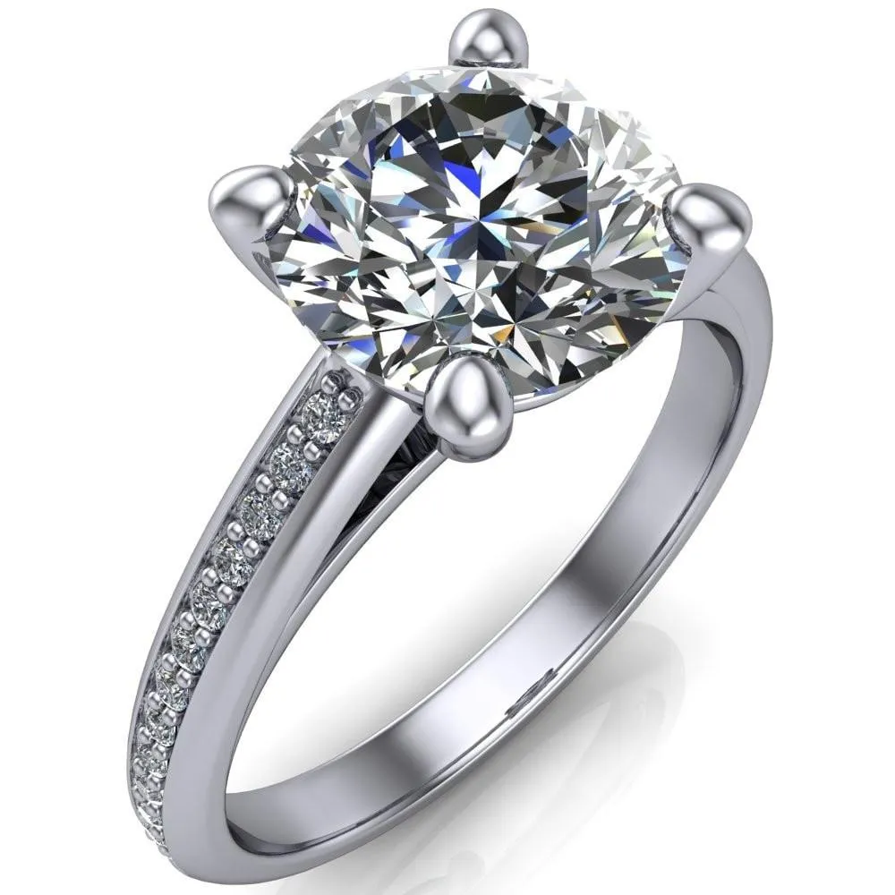 Kaylee Round Center Stone 4 Prong Micro Side Diamonds Comfort Fit Engagement Ring