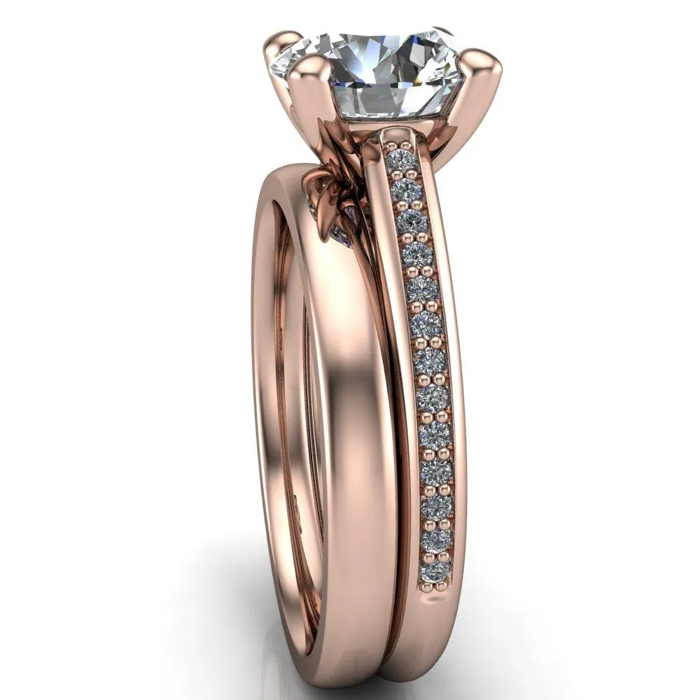 Kaylee Round Center Stone 4 Prong Micro Side Diamonds Comfort Fit Engagement Ring