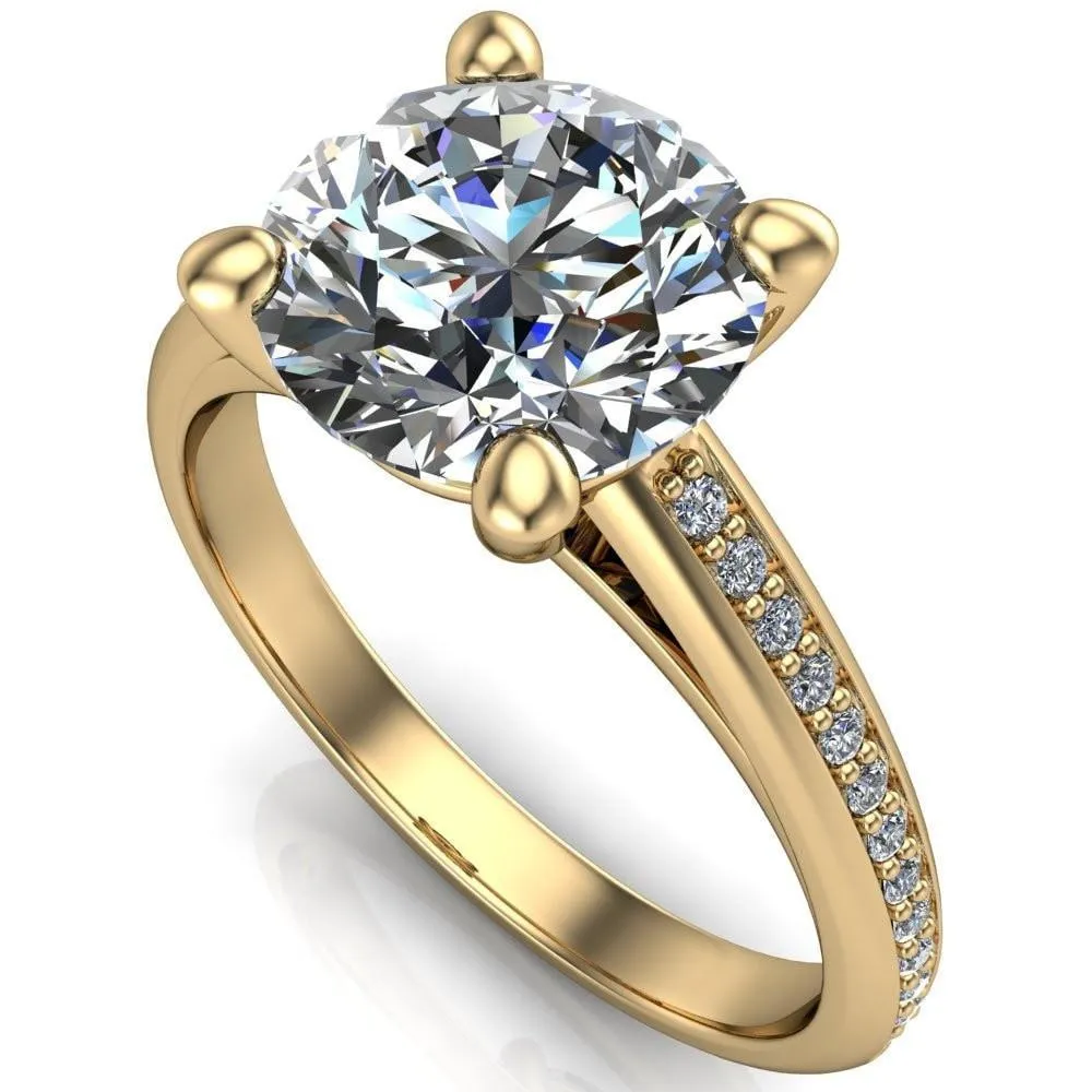 Kaylee Round Center Stone 4 Prong Micro Side Diamonds Comfort Fit Engagement Ring