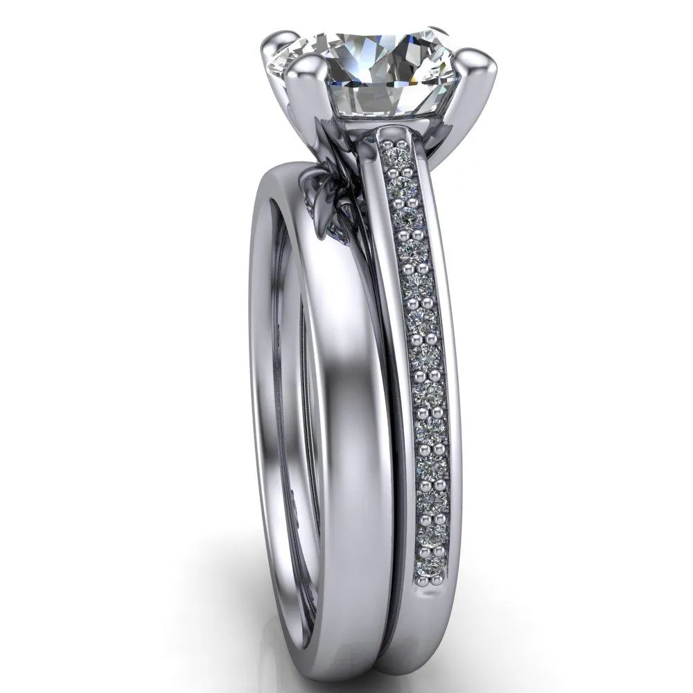 Kaylee Round Center Stone 4 Prong Micro Side Diamonds Comfort Fit Engagement Ring