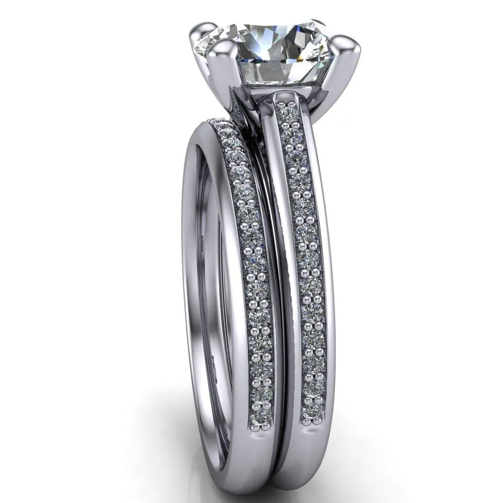 Kaylee Round Center Stone 4 Prong Micro Side Diamonds Comfort Fit Engagement Ring