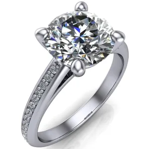 Kaylee Round Center Stone 4 Prong Micro Side Diamonds Comfort Fit Engagement Ring