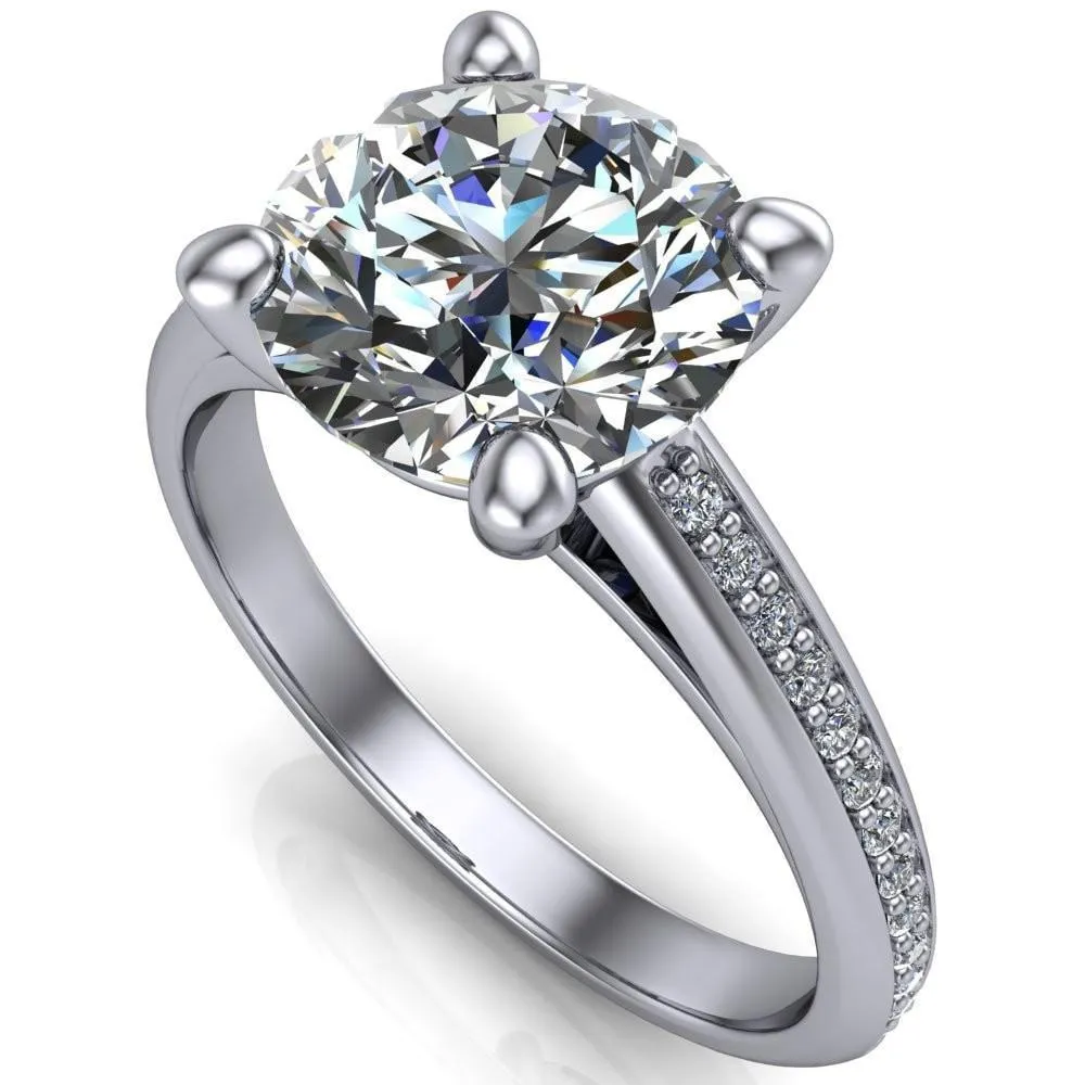 Kaylee Round Center Stone 4 Prong Micro Side Diamonds Comfort Fit Engagement Ring
