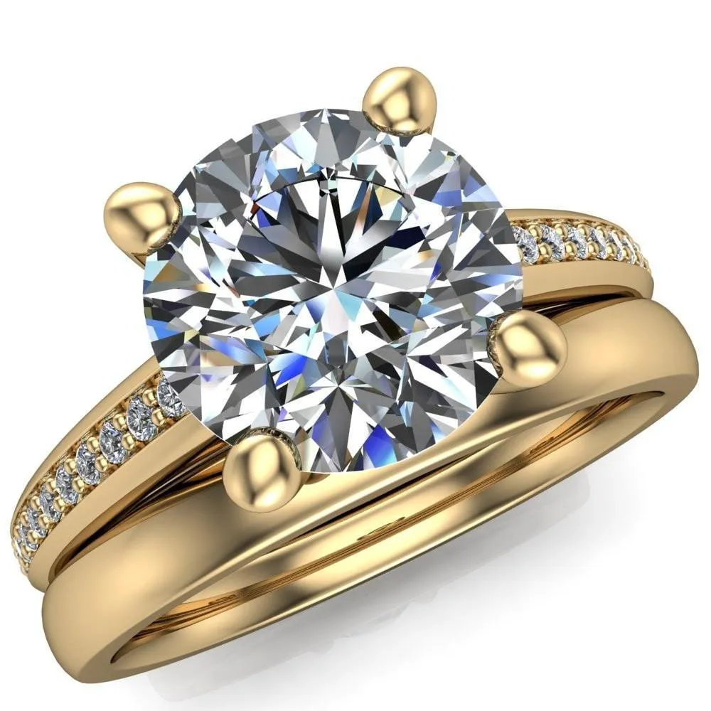 Kaylee Round Center Stone 4 Prong Micro Side Diamonds Comfort Fit Engagement Ring
