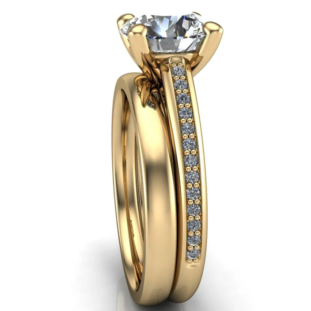 Kaylee Round Center Stone 4 Prong Micro Side Diamonds Comfort Fit Engagement Ring