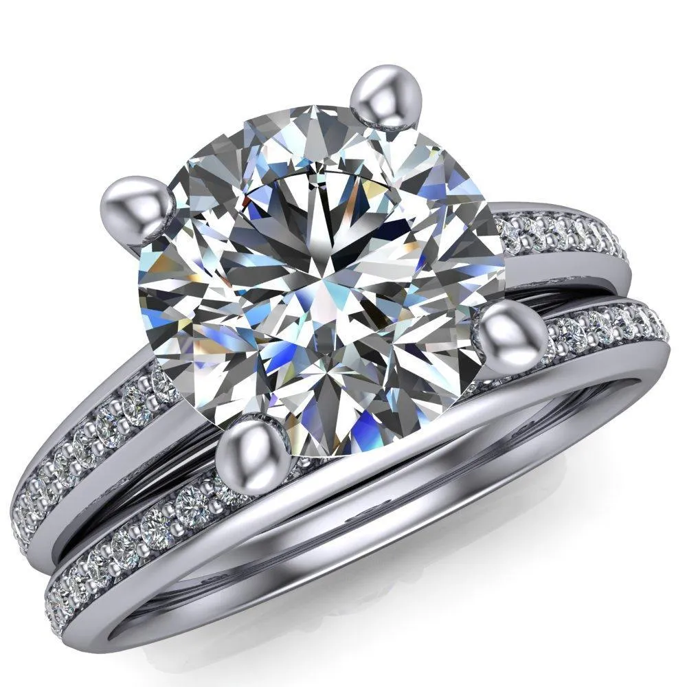 Kaylee Round Center Stone 4 Prong Micro Side Diamonds Comfort Fit Engagement Ring