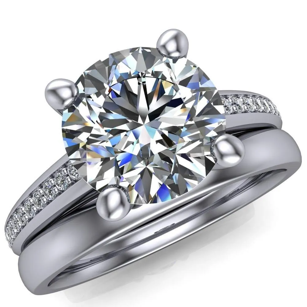Kaylee Round Center Stone 4 Prong Micro Side Diamonds Comfort Fit Engagement Ring