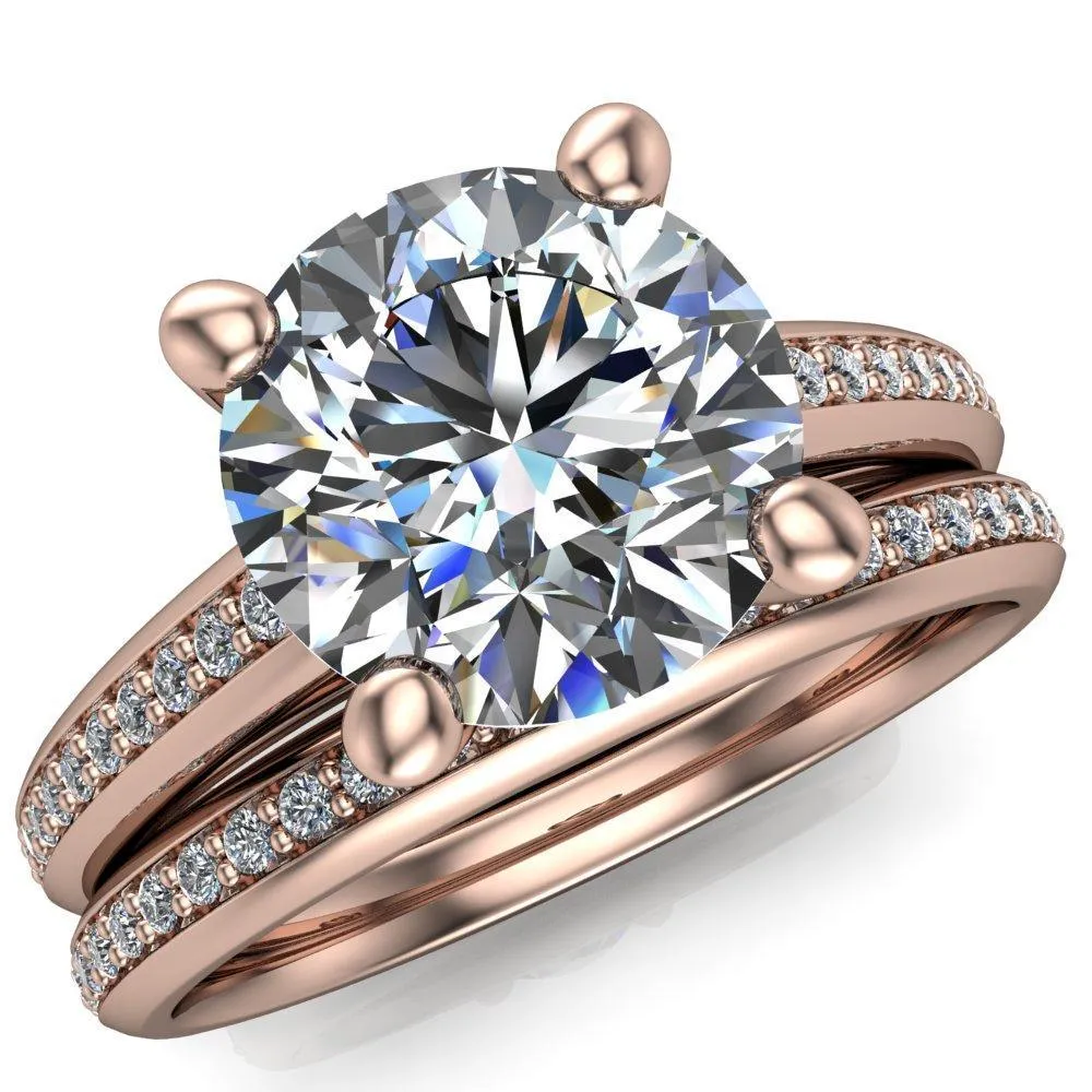 Kaylee Round Center Stone 4 Prong Micro Side Diamonds Comfort Fit Engagement Ring