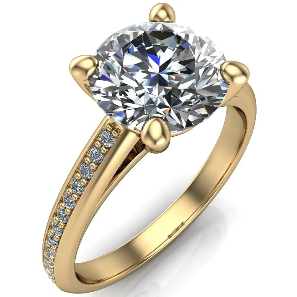Kaylee Round Center Stone 4 Prong Micro Side Diamonds Comfort Fit Engagement Ring