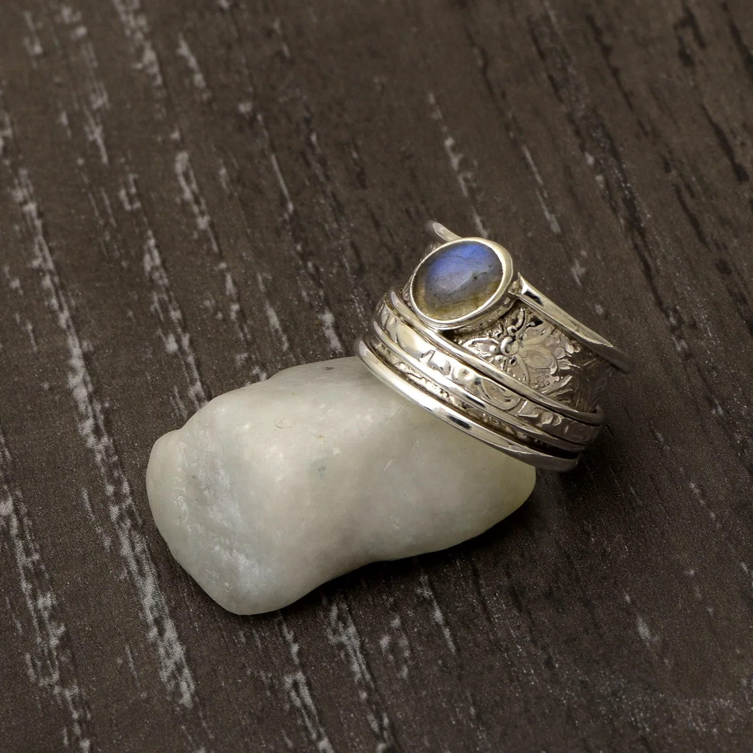 Labradorite Meditation Fidget Spinner Ring