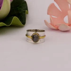 Labradorite Multi Band Engraved Meditation Spinner Ring