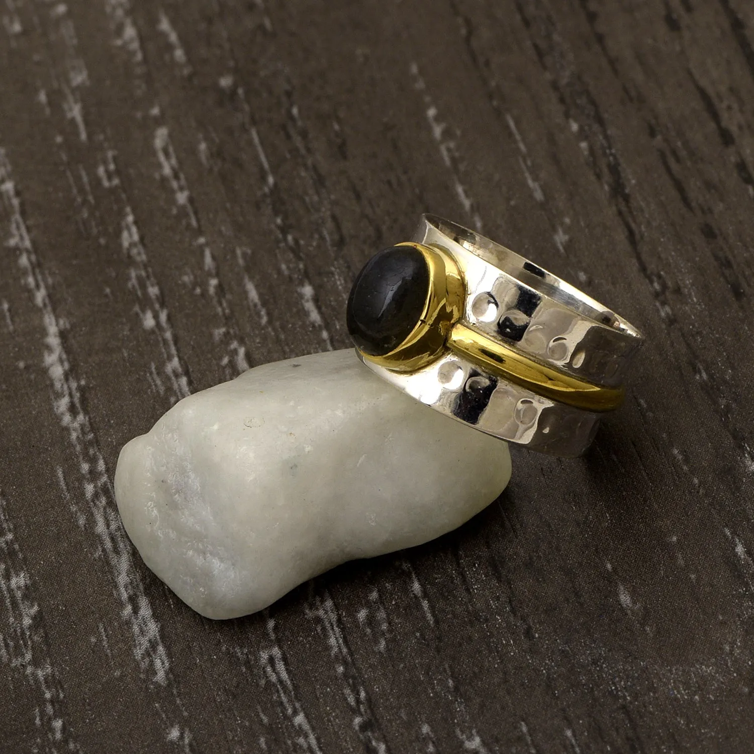 Labradorite Multi Band Engraved Meditation Spinner Ring
