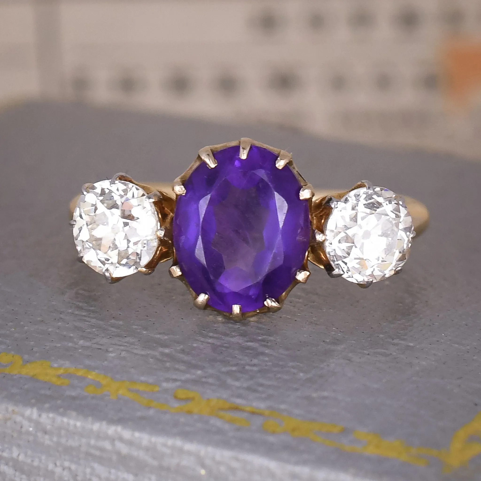 Late Victorian Amethyst & Old Cut Diamond Trilogy Ring
