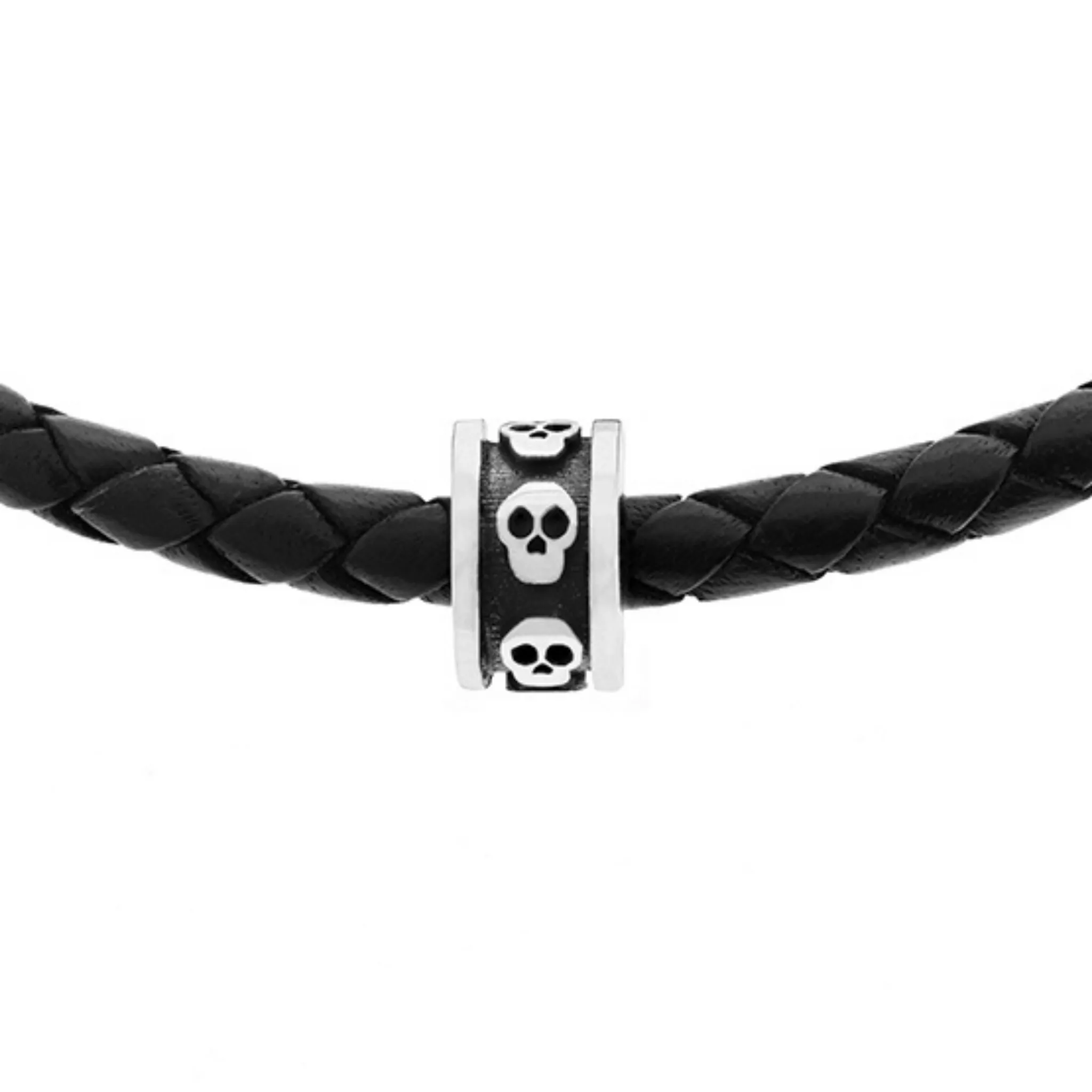Leather Wrap Bracelet with Micro Stackable Skull Rings