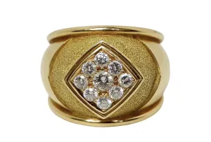 Leo De Vroomen 1980s 18k Gold & 9-Diamond Cluster Cocktail Ring
