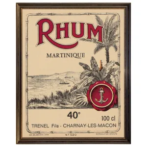 Lithograph of Antique Rum Label from the French West Indies in New Framing