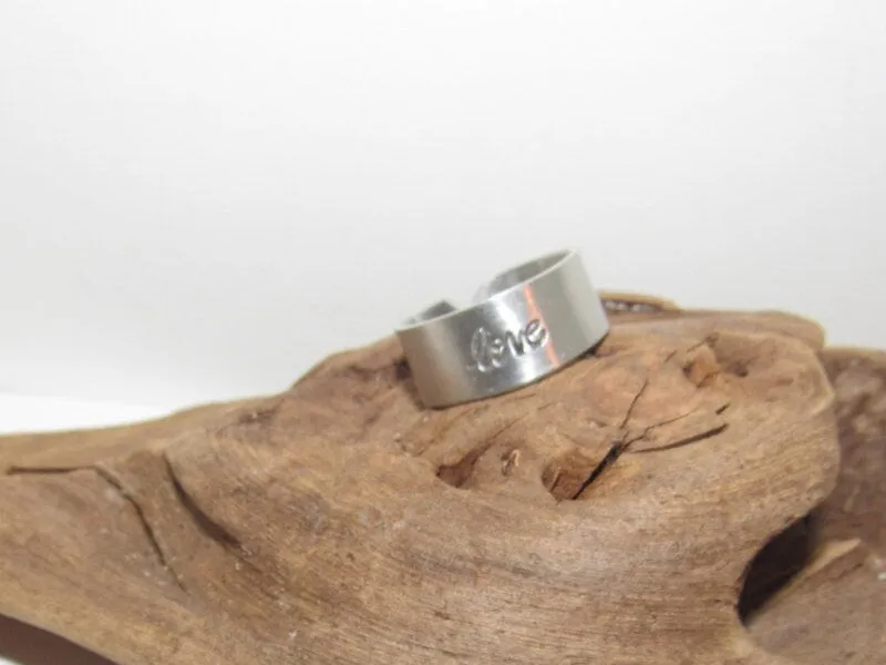 Love Adjustable stamped ring,  love aluminum ring, inspiration rings, adjustable silver ring, stamped jewelry,