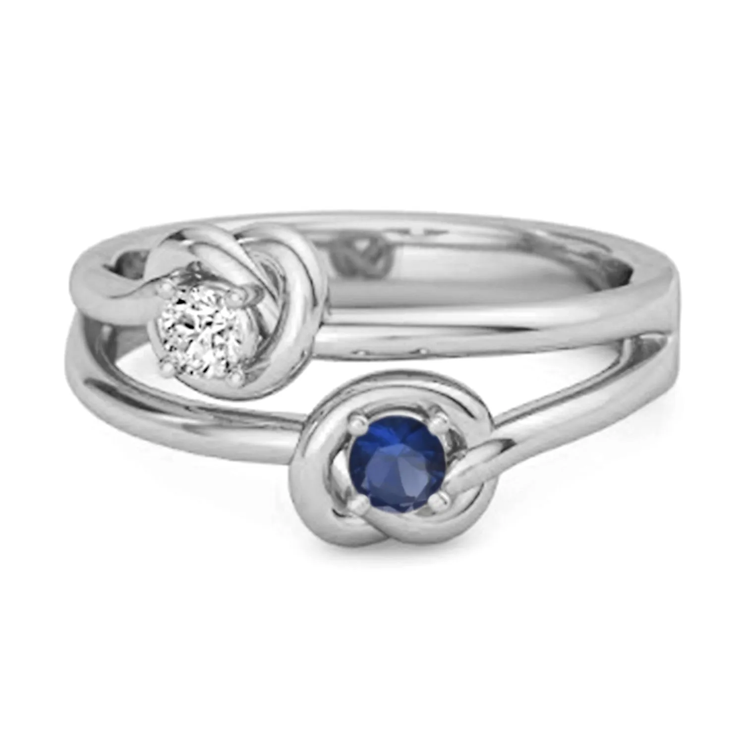 Love Knot 0.10 Cts Blue Sapphire 925 Sterling Silver He & She Promise Ring