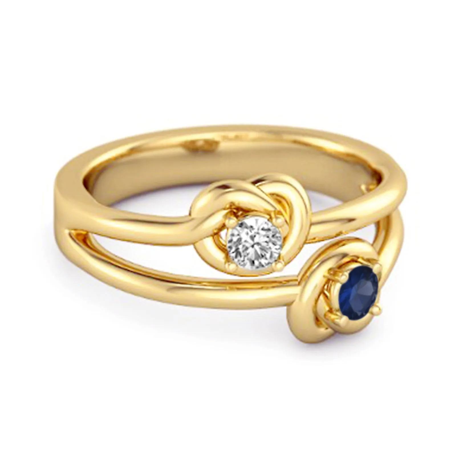 Love Knot 0.10 Cts Blue Sapphire 925 Sterling Silver He & She Promise Ring
