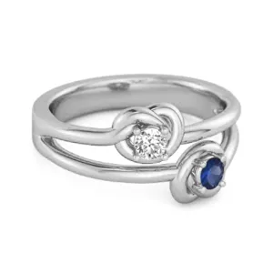 Love Knot 0.10 Cts Blue Sapphire 925 Sterling Silver He & She Promise Ring