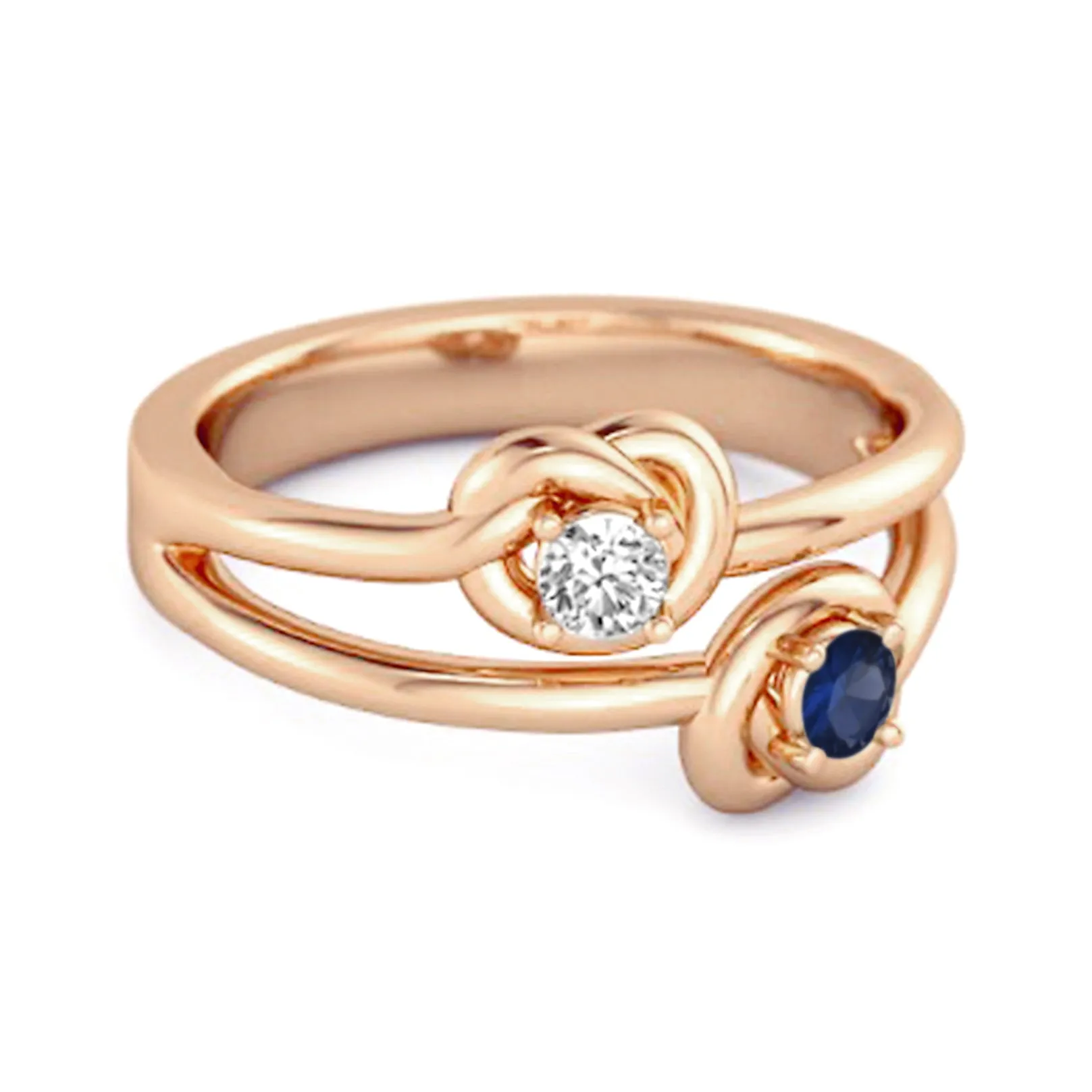 Love Knot 0.10 Cts Blue Sapphire 925 Sterling Silver He & She Promise Ring