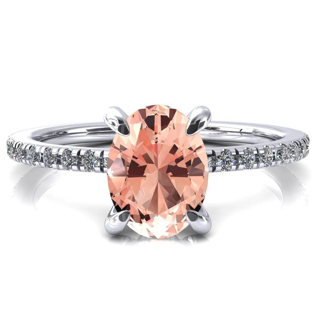 Mayeli Oval Champagne Sapphire 4 Claw Prong Micro Pave Diamond Sides Engagement Ring