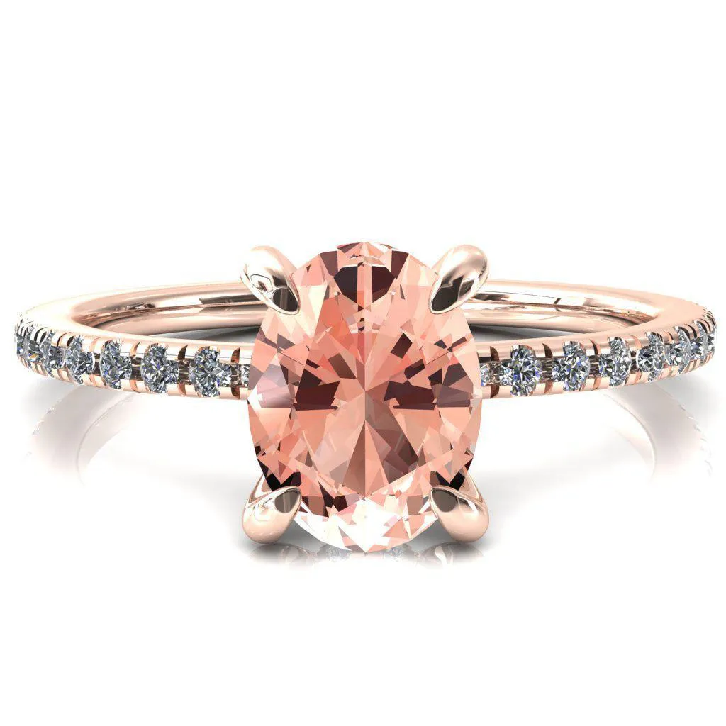 Mayeli Oval Champagne Sapphire 4 Claw Prong Micro Pave Diamond Sides Engagement Ring