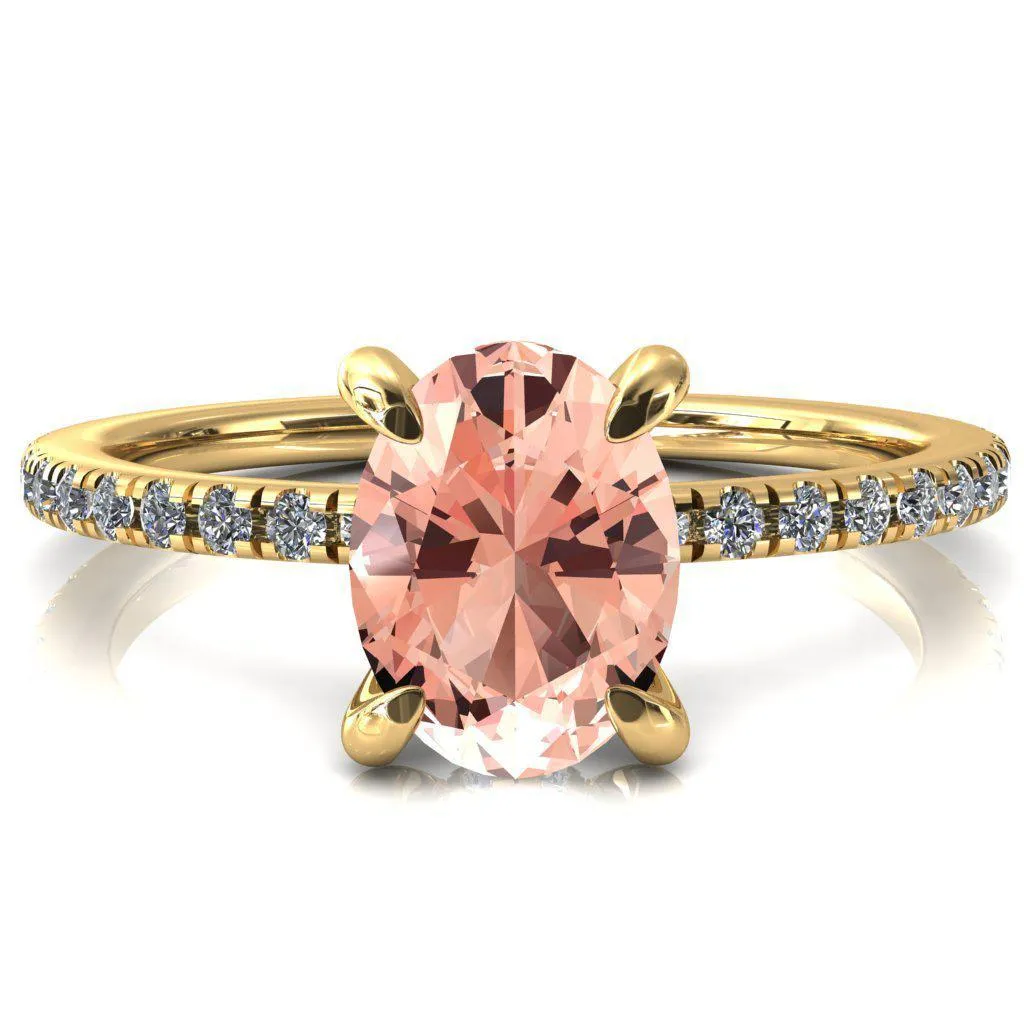 Mayeli Oval Champagne Sapphire 4 Claw Prong Micro Pave Diamond Sides Engagement Ring