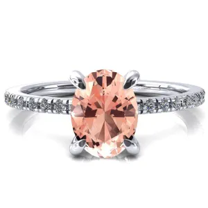 Mayeli Oval Champagne Sapphire 4 Claw Prong Micro Pave Diamond Sides Engagement Ring