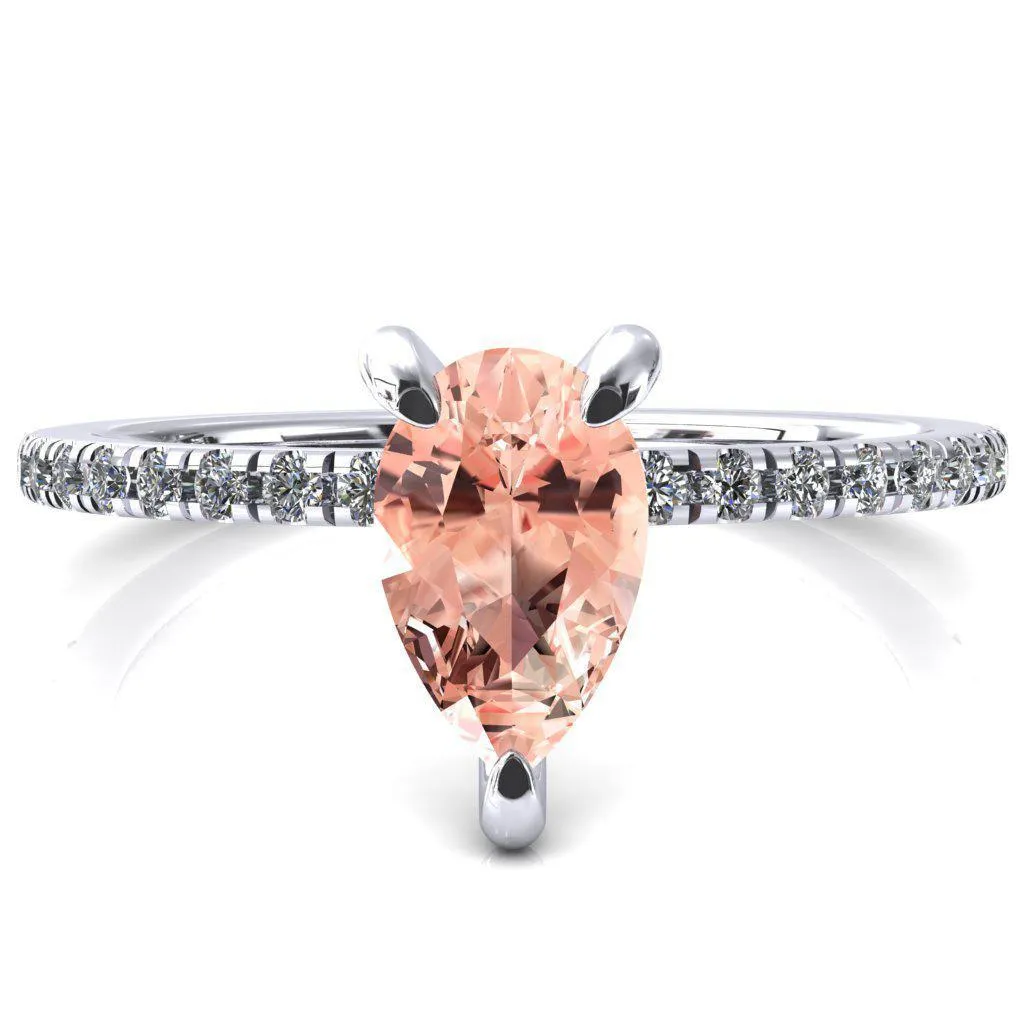 Mayeli Pear Champagne Sapphire 3 Claw Prong Micro Pave Diamond Sides Engagement Ring