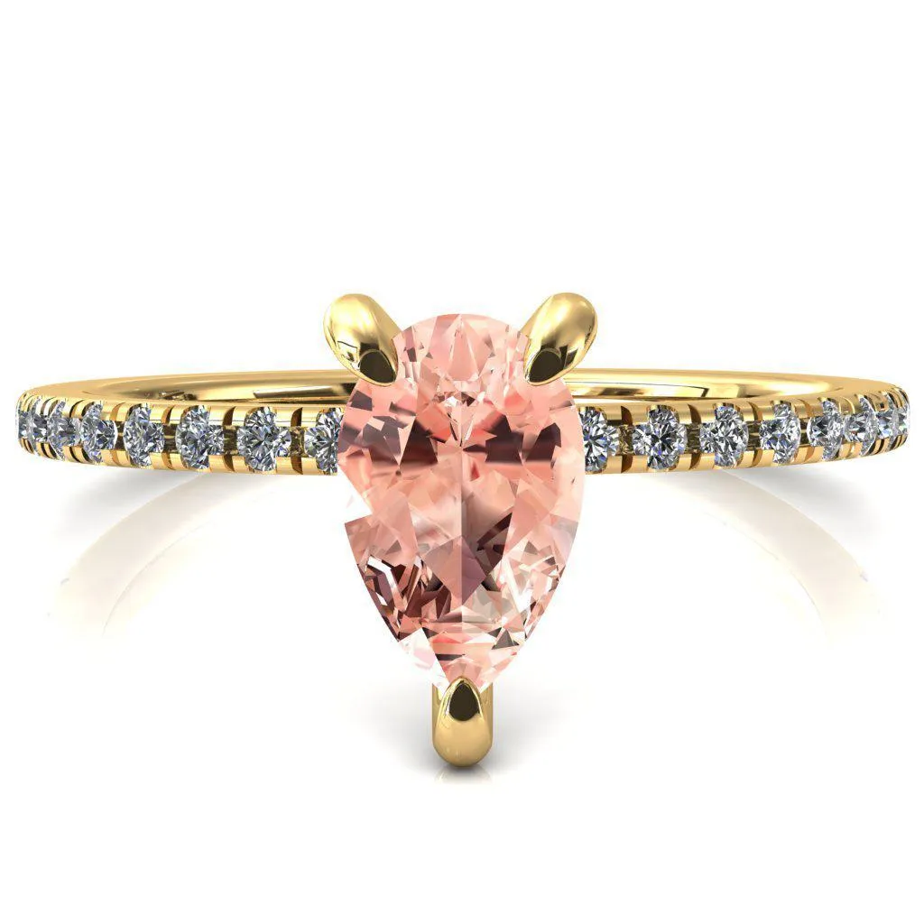 Mayeli Pear Champagne Sapphire 3 Claw Prong Micro Pave Diamond Sides Engagement Ring