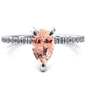 Mayeli Pear Champagne Sapphire 3 Claw Prong Micro Pave Diamond Sides Engagement Ring